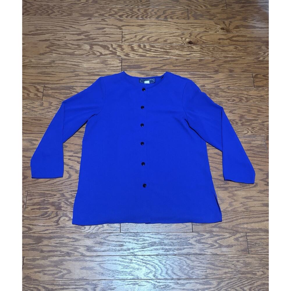 Vintage Norman McNaughton Petite Women's Blue Long Sleeve Button Up Blouse, 10P